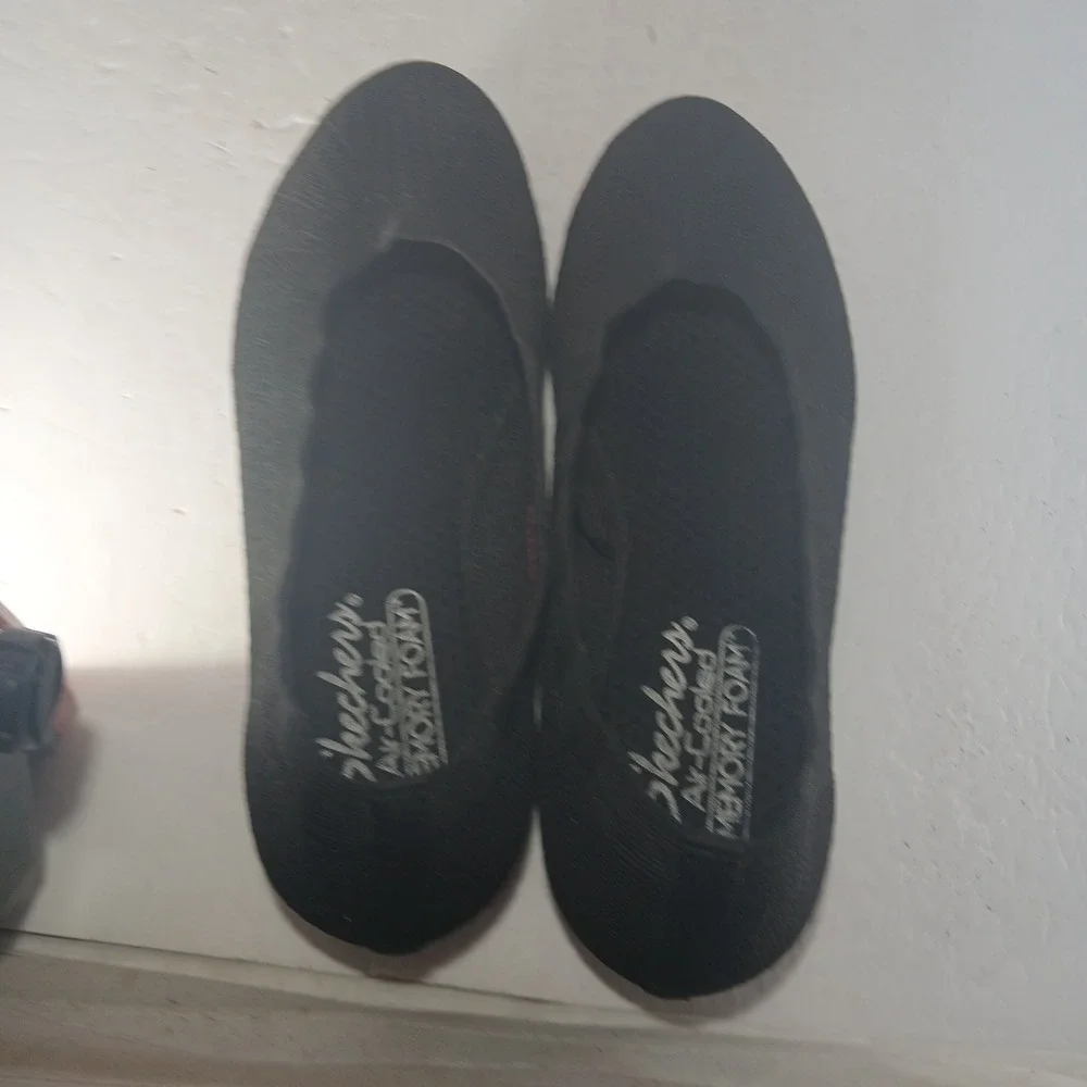 Skechers Cleo 2.0 Love Spell 7.5 Black Knit Scalloped Ballet Flats 158343